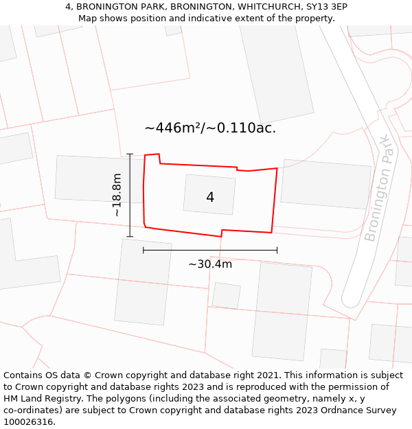 4, BRONINGTON PARK, BRONINGTON, WHITCHURCH, SY13 3EP: Plot and title map