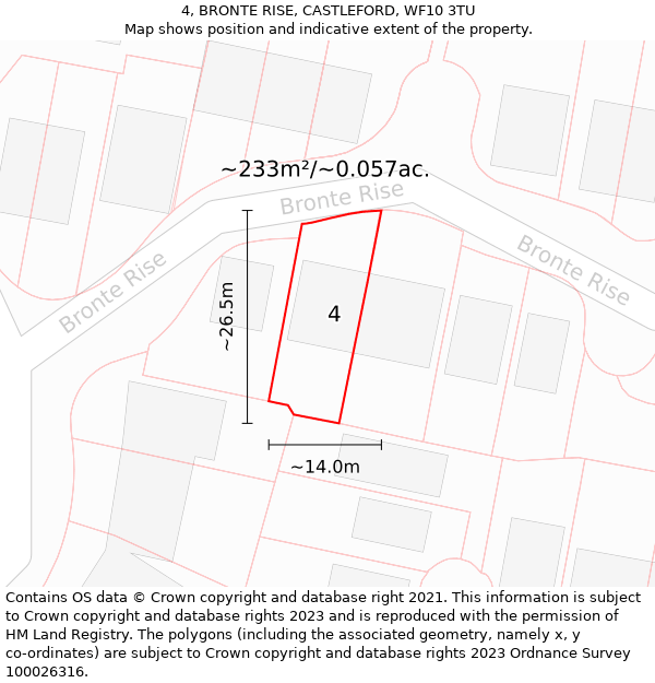 4, BRONTE RISE, CASTLEFORD, WF10 3TU: Plot and title map