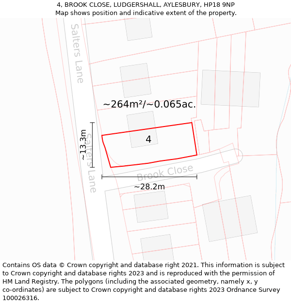 4, BROOK CLOSE, LUDGERSHALL, AYLESBURY, HP18 9NP: Plot and title map