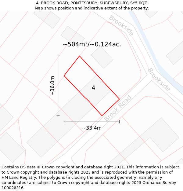 4, BROOK ROAD, PONTESBURY, SHREWSBURY, SY5 0QZ: Plot and title map