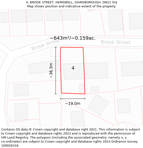 4, BROOK STREET, HEMSWELL, GAINSBOROUGH, DN21 5UJ: Plot and title map