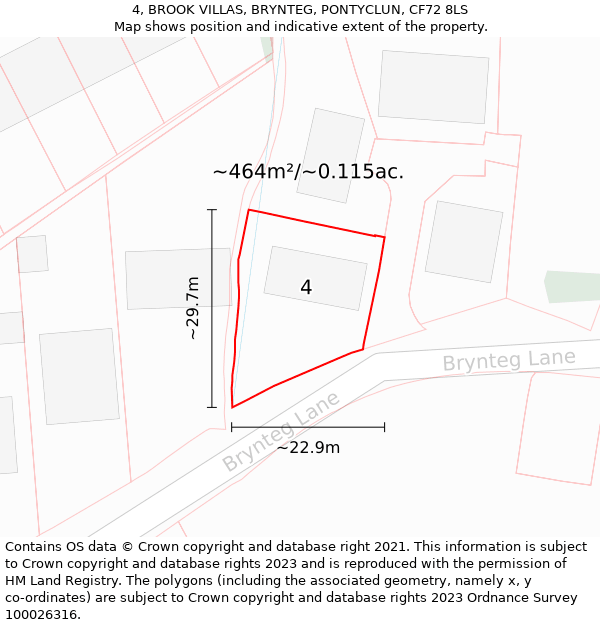 4, BROOK VILLAS, BRYNTEG, PONTYCLUN, CF72 8LS: Plot and title map