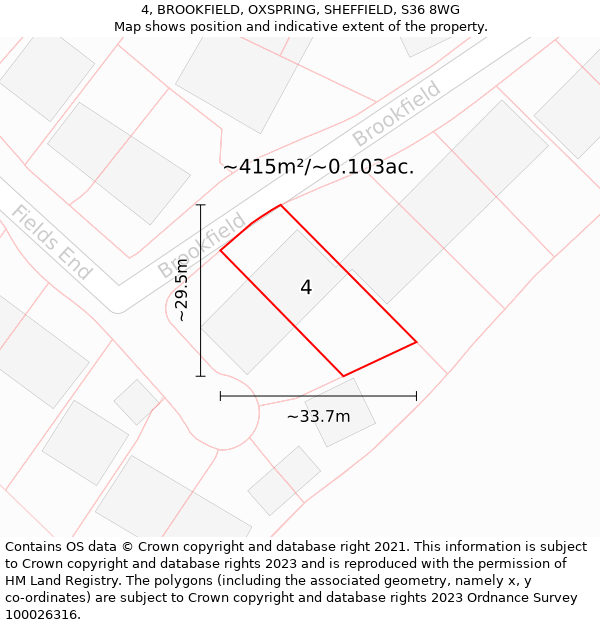 4, BROOKFIELD, OXSPRING, SHEFFIELD, S36 8WG: Plot and title map