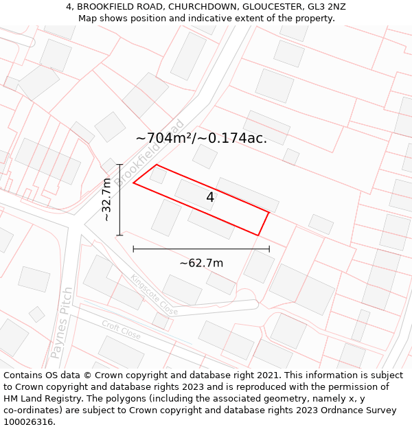 4, BROOKFIELD ROAD, CHURCHDOWN, GLOUCESTER, GL3 2NZ: Plot and title map