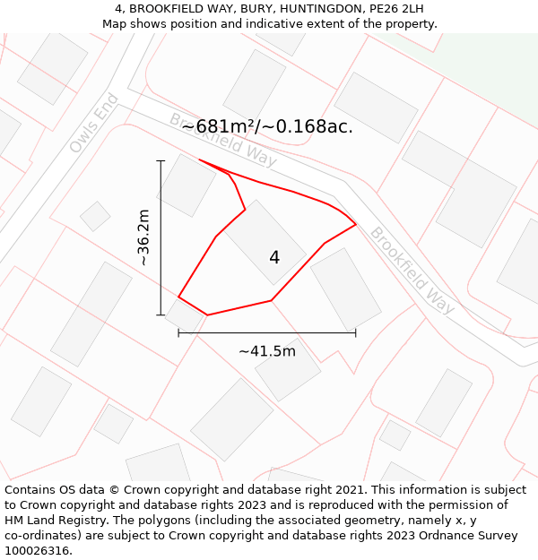 4, BROOKFIELD WAY, BURY, HUNTINGDON, PE26 2LH: Plot and title map