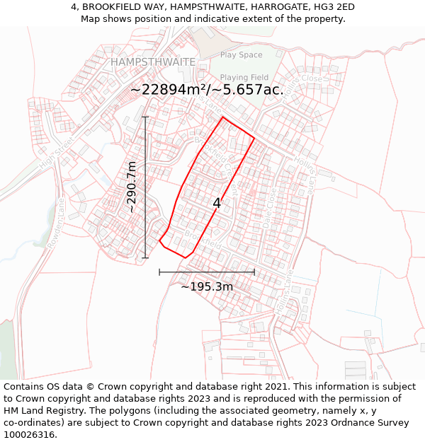 4, BROOKFIELD WAY, HAMPSTHWAITE, HARROGATE, HG3 2ED: Plot and title map