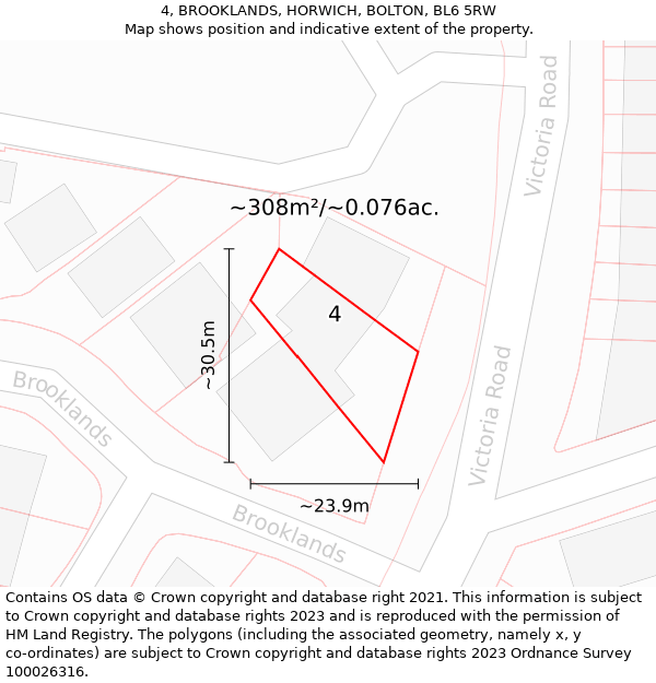 4, BROOKLANDS, HORWICH, BOLTON, BL6 5RW: Plot and title map