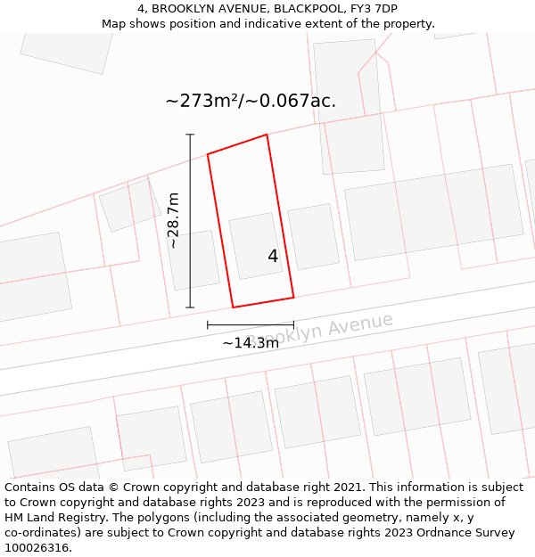4, BROOKLYN AVENUE, BLACKPOOL, FY3 7DP: Plot and title map
