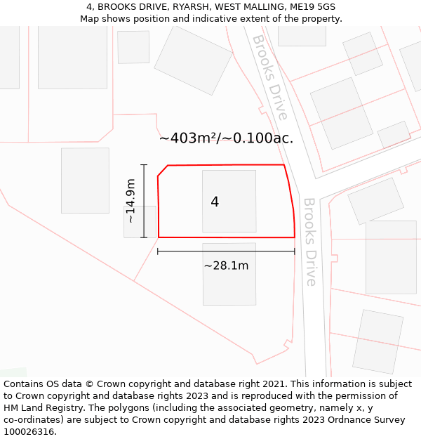 4, BROOKS DRIVE, RYARSH, WEST MALLING, ME19 5GS: Plot and title map