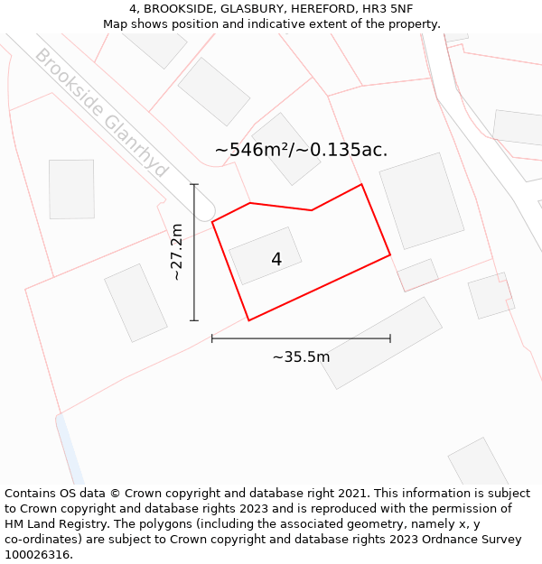 4, BROOKSIDE, GLASBURY, HEREFORD, HR3 5NF: Plot and title map