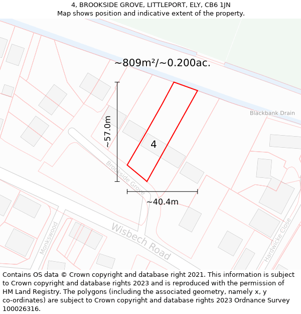 4, BROOKSIDE GROVE, LITTLEPORT, ELY, CB6 1JN: Plot and title map