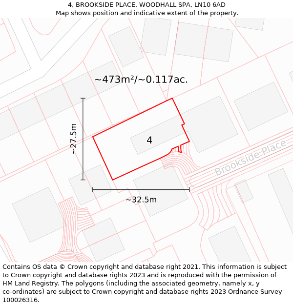 4, BROOKSIDE PLACE, WOODHALL SPA, LN10 6AD: Plot and title map