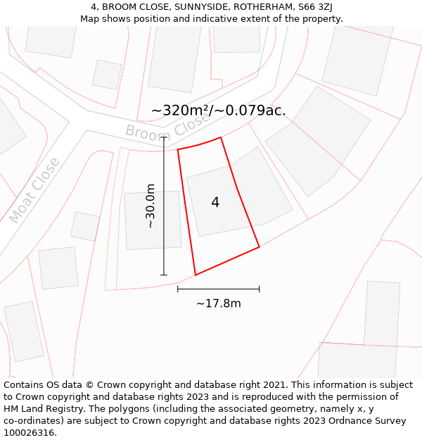 4, BROOM CLOSE, SUNNYSIDE, ROTHERHAM, S66 3ZJ: Plot and title map