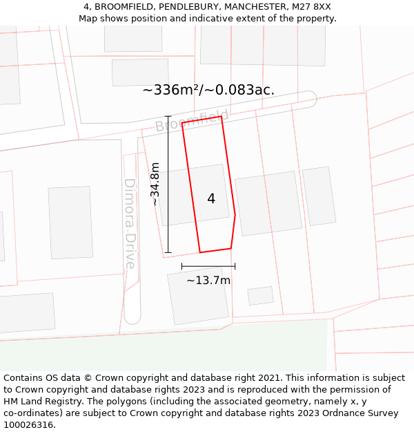 4, BROOMFIELD, PENDLEBURY, MANCHESTER, M27 8XX: Plot and title map