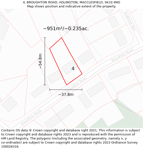 4, BROUGHTON ROAD, ADLINGTON, MACCLESFIELD, SK10 4ND: Plot and title map