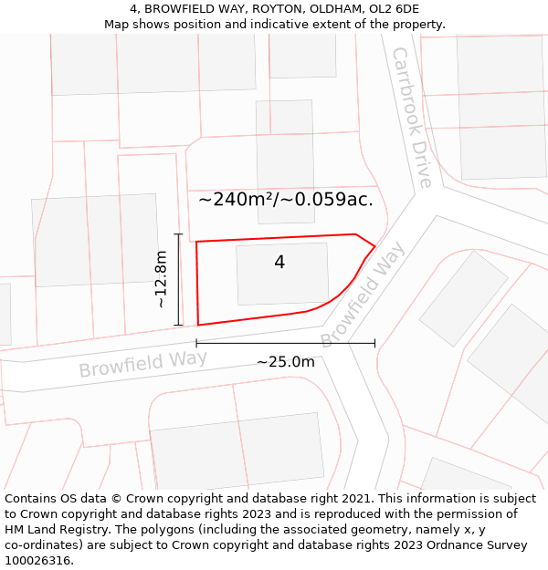 4, BROWFIELD WAY, ROYTON, OLDHAM, OL2 6DE: Plot and title map