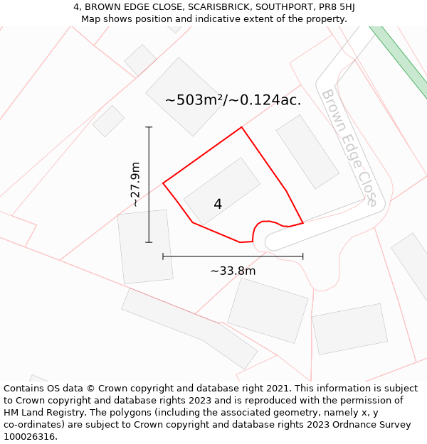 4, BROWN EDGE CLOSE, SCARISBRICK, SOUTHPORT, PR8 5HJ: Plot and title map