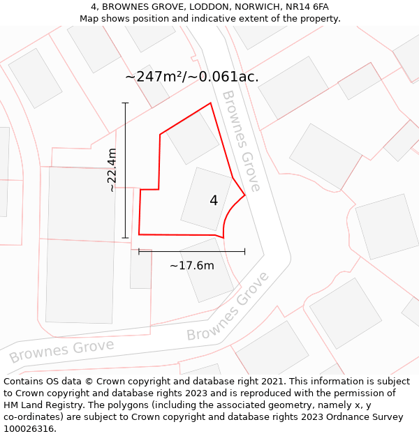 4, BROWNES GROVE, LODDON, NORWICH, NR14 6FA: Plot and title map