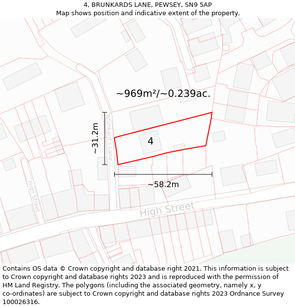 4, BRUNKARDS LANE, PEWSEY, SN9 5AP: Plot and title map