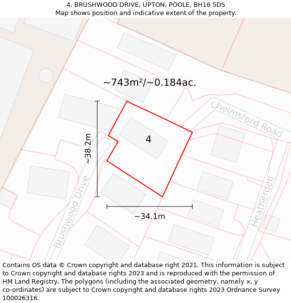 4, BRUSHWOOD DRIVE, UPTON, POOLE, BH16 5DS: Plot and title map