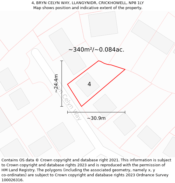 4, BRYN CELYN WAY, LLANGYNIDR, CRICKHOWELL, NP8 1LY: Plot and title map