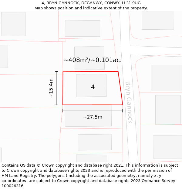 4, BRYN GANNOCK, DEGANWY, CONWY, LL31 9UG: Plot and title map