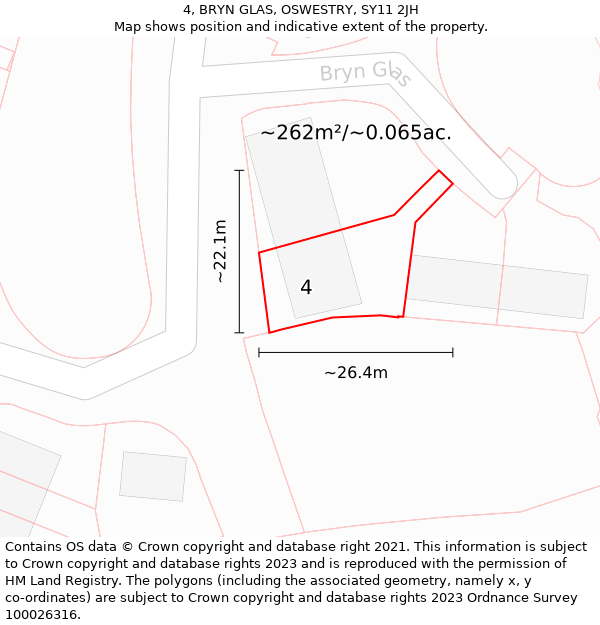 4, BRYN GLAS, OSWESTRY, SY11 2JH: Plot and title map