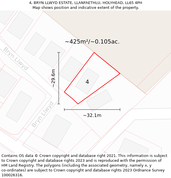 4, BRYN LLWYD ESTATE, LLANFAETHLU, HOLYHEAD, LL65 4PH: Plot and title map