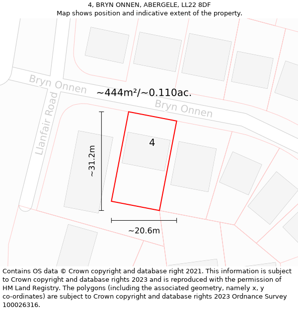 4, BRYN ONNEN, ABERGELE, LL22 8DF: Plot and title map