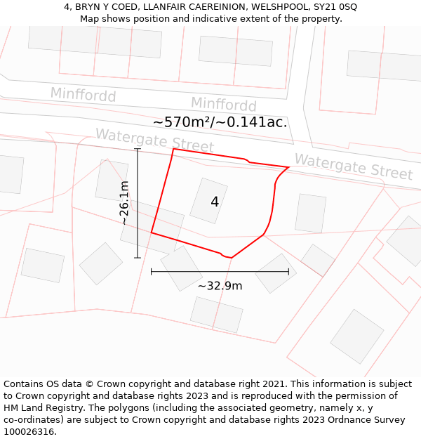 4, BRYN Y COED, LLANFAIR CAEREINION, WELSHPOOL, SY21 0SQ: Plot and title map