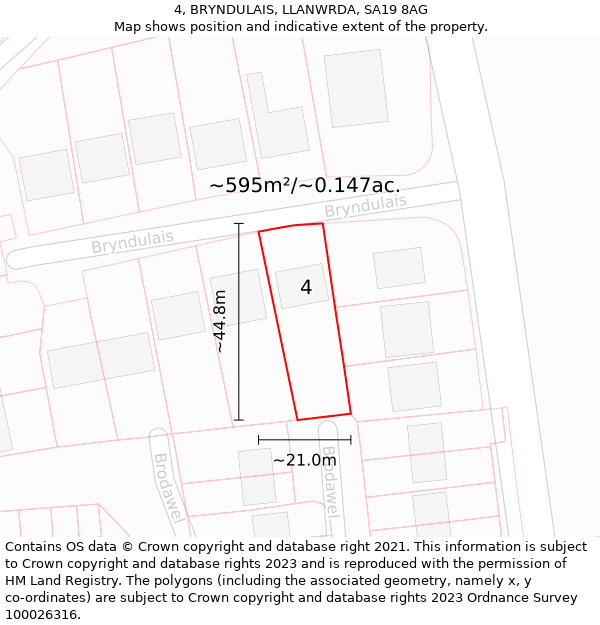 4, BRYNDULAIS, LLANWRDA, SA19 8AG: Plot and title map