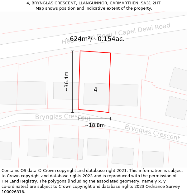 4, BRYNGLAS CRESCENT, LLANGUNNOR, CARMARTHEN, SA31 2HT: Plot and title map