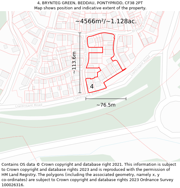 4, BRYNTEG GREEN, BEDDAU, PONTYPRIDD, CF38 2PT: Plot and title map