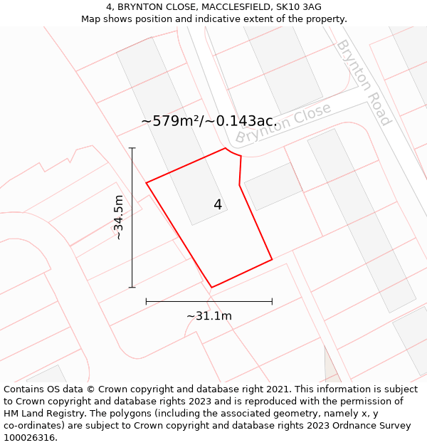 4, BRYNTON CLOSE, MACCLESFIELD, SK10 3AG: Plot and title map