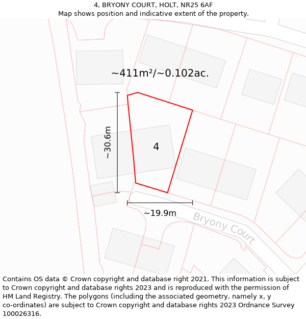 4, BRYONY COURT, HOLT, NR25 6AF: Plot and title map