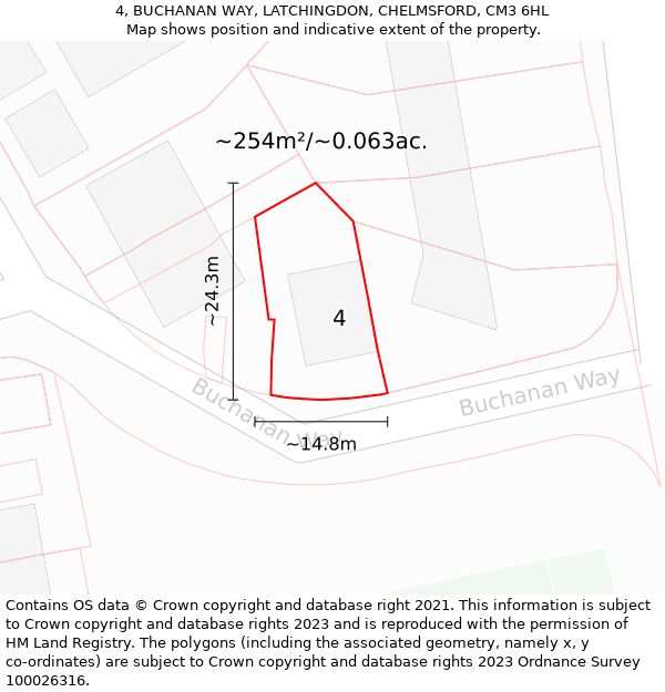 4, BUCHANAN WAY, LATCHINGDON, CHELMSFORD, CM3 6HL: Plot and title map