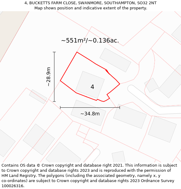 4, BUCKETTS FARM CLOSE, SWANMORE, SOUTHAMPTON, SO32 2NT: Plot and title map