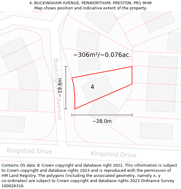 4, BUCKINGHAM AVENUE, PENWORTHAM, PRESTON, PR1 9HW: Plot and title map