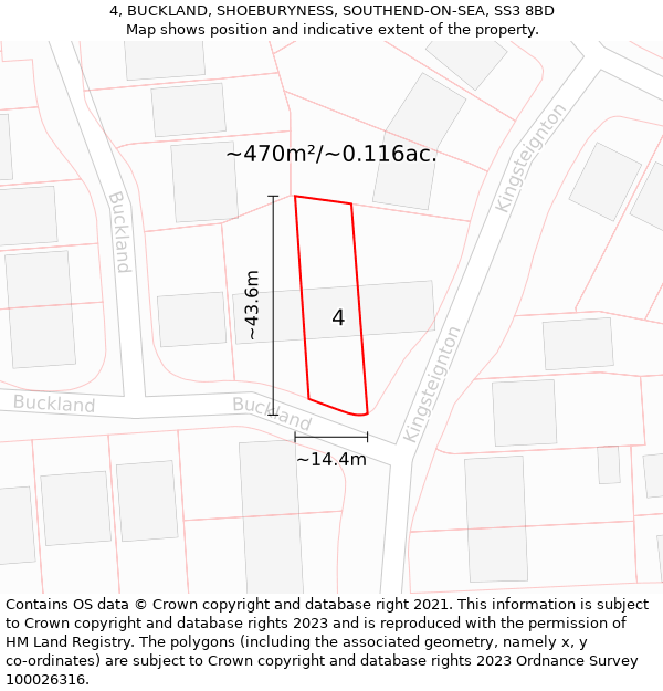 4, BUCKLAND, SHOEBURYNESS, SOUTHEND-ON-SEA, SS3 8BD: Plot and title map