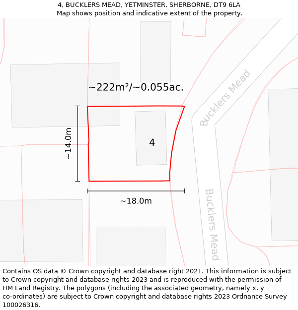 4, BUCKLERS MEAD, YETMINSTER, SHERBORNE, DT9 6LA: Plot and title map