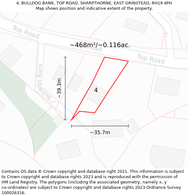 4, BULLDOG BANK, TOP ROAD, SHARPTHORNE, EAST GRINSTEAD, RH19 4PH: Plot and title map