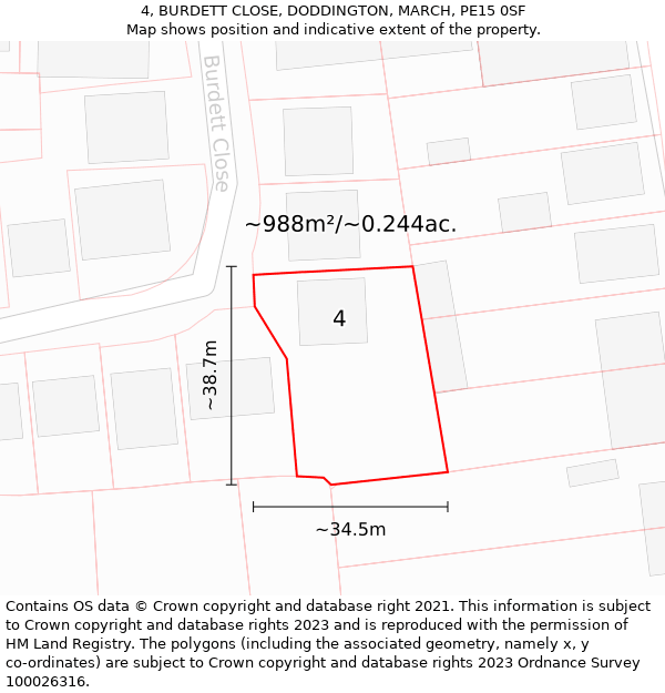 4, BURDETT CLOSE, DODDINGTON, MARCH, PE15 0SF: Plot and title map