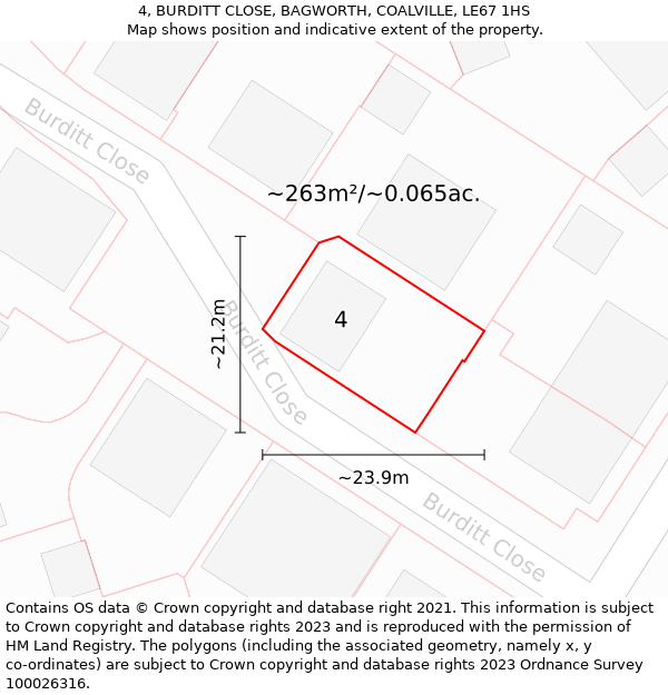 4, BURDITT CLOSE, BAGWORTH, COALVILLE, LE67 1HS: Plot and title map