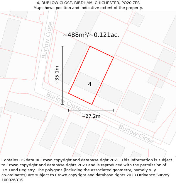 4, BURLOW CLOSE, BIRDHAM, CHICHESTER, PO20 7ES: Plot and title map