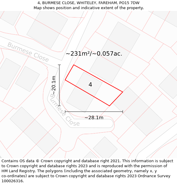 4, BURMESE CLOSE, WHITELEY, FAREHAM, PO15 7DW: Plot and title map