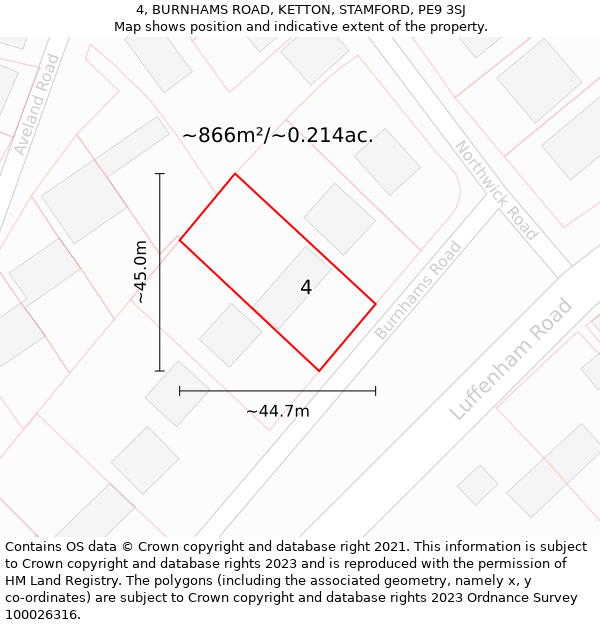 4, BURNHAMS ROAD, KETTON, STAMFORD, PE9 3SJ: Plot and title map