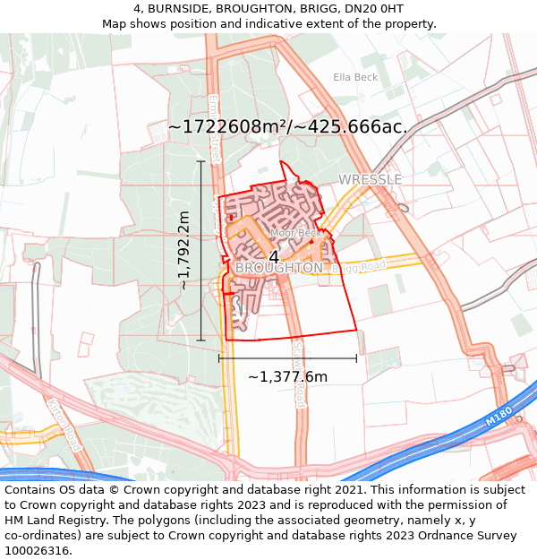 4, BURNSIDE, BROUGHTON, BRIGG, DN20 0HT: Plot and title map