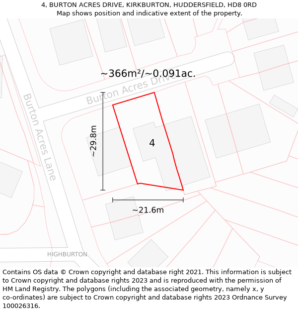 4, BURTON ACRES DRIVE, KIRKBURTON, HUDDERSFIELD, HD8 0RD: Plot and title map