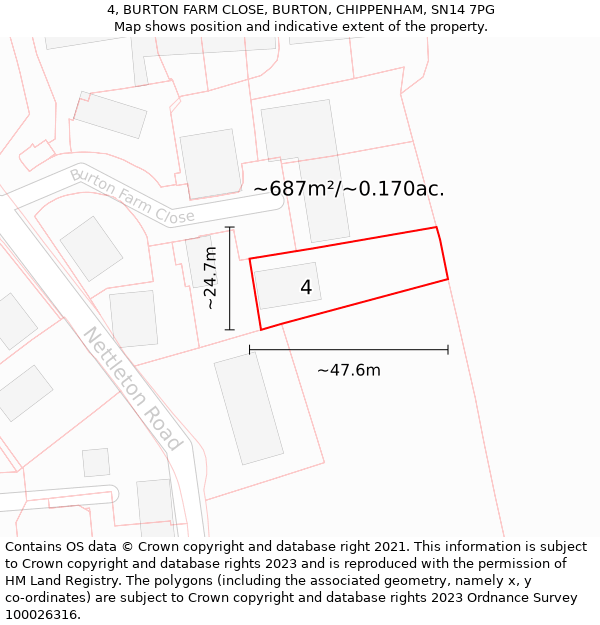 4, BURTON FARM CLOSE, BURTON, CHIPPENHAM, SN14 7PG: Plot and title map