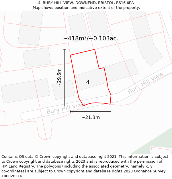 4, BURY HILL VIEW, DOWNEND, BRISTOL, BS16 6PA: Plot and title map